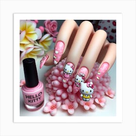 Hand with Hello Kitty nails Art Print