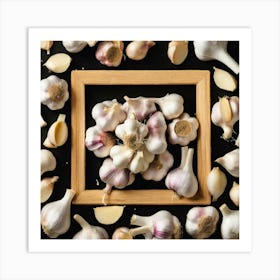 Garlic In A Wooden Frame Art Print