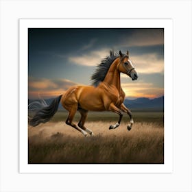 Horse Galloping At Sunset Art Print