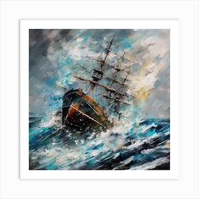 Ship In The Storm Art Print