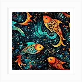 Seamless Pattern With Colorful Fishes Art Print