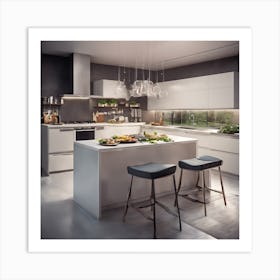 Modern kitchen interior with smart home features, sleek design, architectural photography Art Print