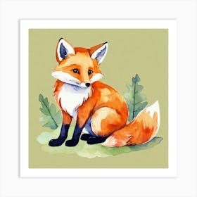Orange Cute Watercolor Fox (2) Art Print