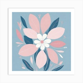 A White And Pink Flower In Minimalist Style Square Composition 685 Art Print