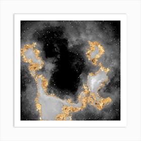 100 Nebulas in Space with Stars Abstract in Black and Gold n.047 Art Print