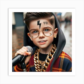 Boy With Glasses And A Microphone Art Print