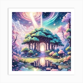 A Fantasy Forest With Twinkling Stars In Pastel Tone Square Composition 269 Art Print