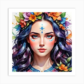 Girl With Flowers Art Print