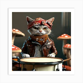 Cat Playing Drums 1 Art Print