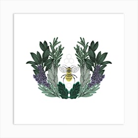 Botanical Lavender Bee Square Art Print