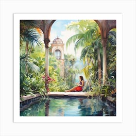 'Woman By The Pool' Art Print