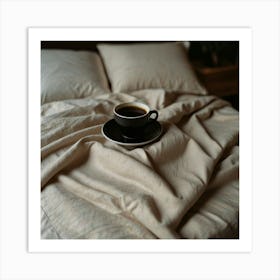 Cup Of Coffee On A Bed Art Print