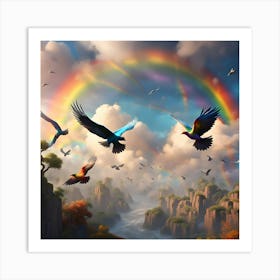 Birds Nature Rainbow Colorful Sky Landscape Flight Wings Art Print