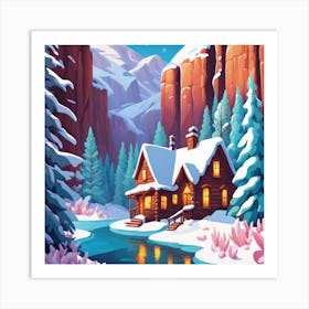 Winter Cabin In The Mountains 1 Art Print