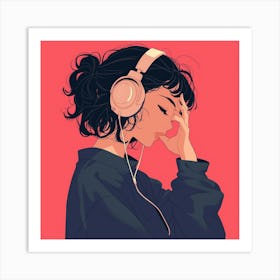 Girl Listening To Music Art Print