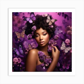 Beautiful Black Woman With Butterflies Art Print