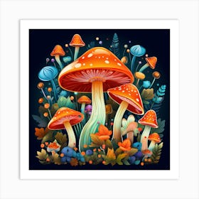 Colorful Mushroom In The Forest Art Print