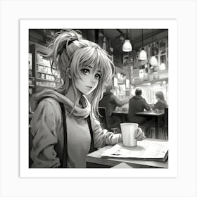 Anime Girl Sitting At A Table 3 Art Print