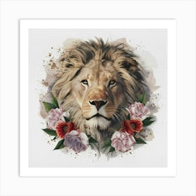 Lion With Flowers 4 Art Print