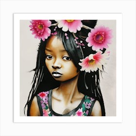 Little Sister With Flowers Art Print