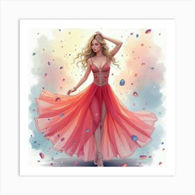 Stylish Dress Watercolor, Surrounded By A Dazzling Carnival 1 Art Print