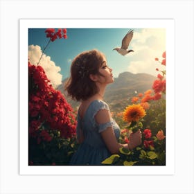 Girl In A Flower Field Art Print