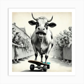 Cow On Skateboard 11 Art Print