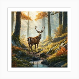 Deer In The Woods 51 Art Print