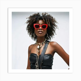 Woman In Red Sunglasses Art Print