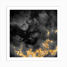 100 Nebulas in Space with Stars Abstract in Black and Gold n.043 Art Print