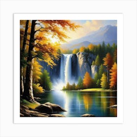 Waterfall In Autumn 19 Art Print