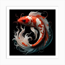 Red White Black Koi Fish Art Print