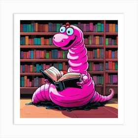 Pink Worm Reading A Book 2 Art Print