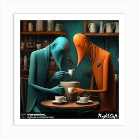 Two Friends Drinking Coffee Art Print