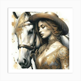 Cowgirl And Horse 1 Art Print