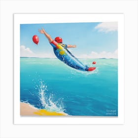 Man Jumping Into The Water Art Print