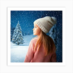 Firefly Little Girl Gazing At A Snowy Christmas Scene 27489 (2) Art Print