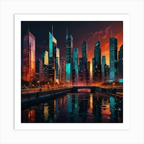 Cityscape At Night 1 Art Print