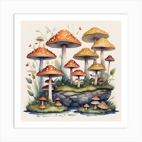 Watercolor Mushrooms Art Print