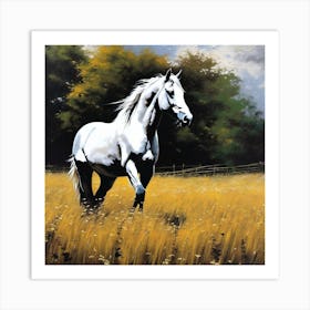 White Horse In A Field Art Print