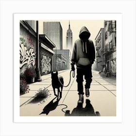 Dog Walking On A Leash Art Print