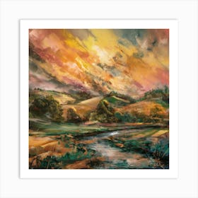 Sunset In The Valley Abstract Art Print Art Print