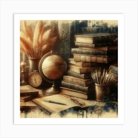 Old Books And Bookshelves Art Print