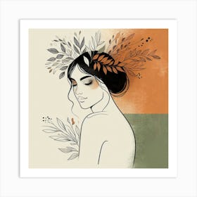 Illustration Of A Woman With Leaves Art Print