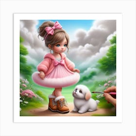 Little Girl With Puppy Art Print