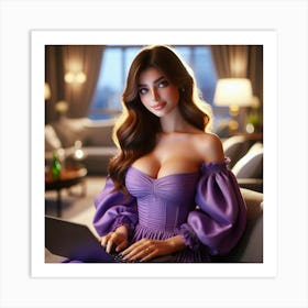 Sexy Woman In Purple Dress Art Print