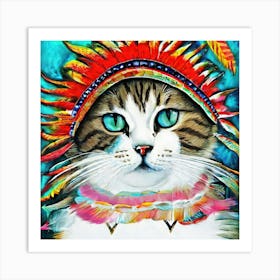 Tribal Cat Colorful Painting Art Print