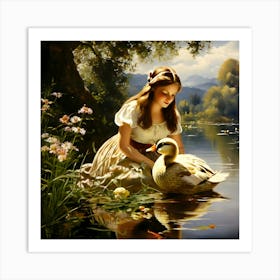 Girl And A Duck 1 Art Print