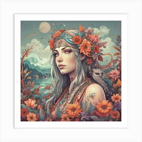 Girl With Flowers Art Print