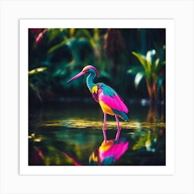 Tropical Turquoise, Pink and Yellow Wading Bird Art Print